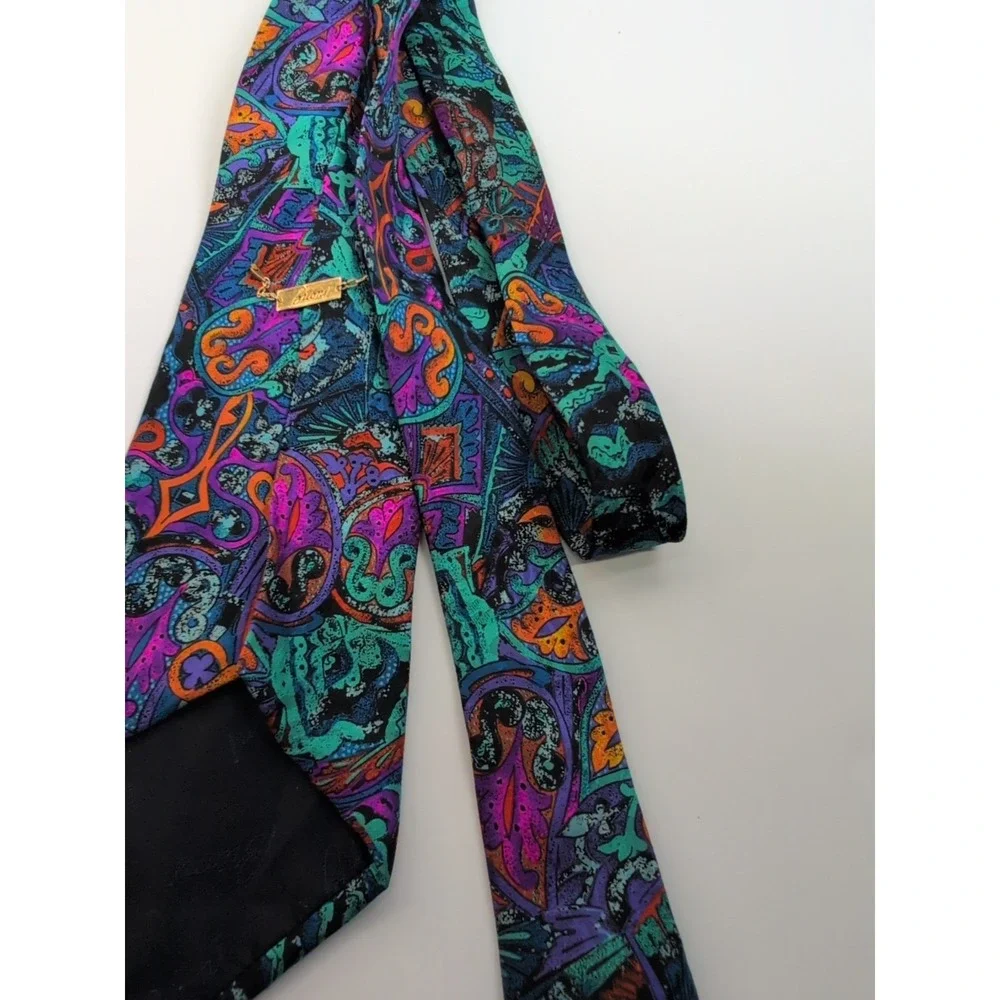 BRIONI Necktie Made in ITALY 100%‎ Silk ~ Blue,Purple Black,Orange About 56